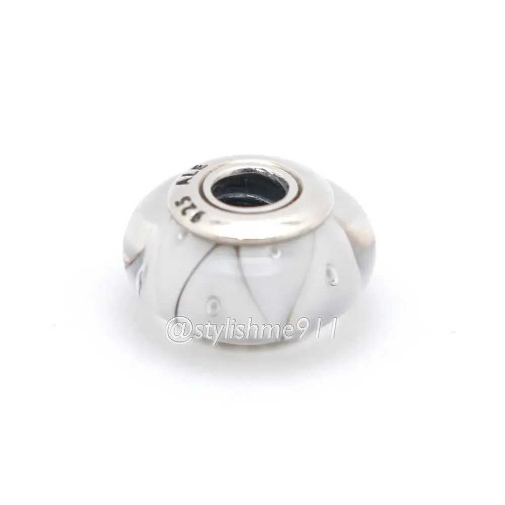 Authentic PANDORA Sterling Silver White Zig-Zag Murano Glass Bead Charm